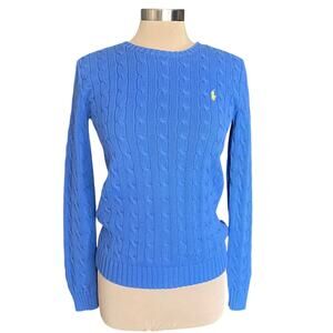Ralph Lauren Blue Cable Knit Sweater Crewneck Size M Fisherman Preppy Cotton